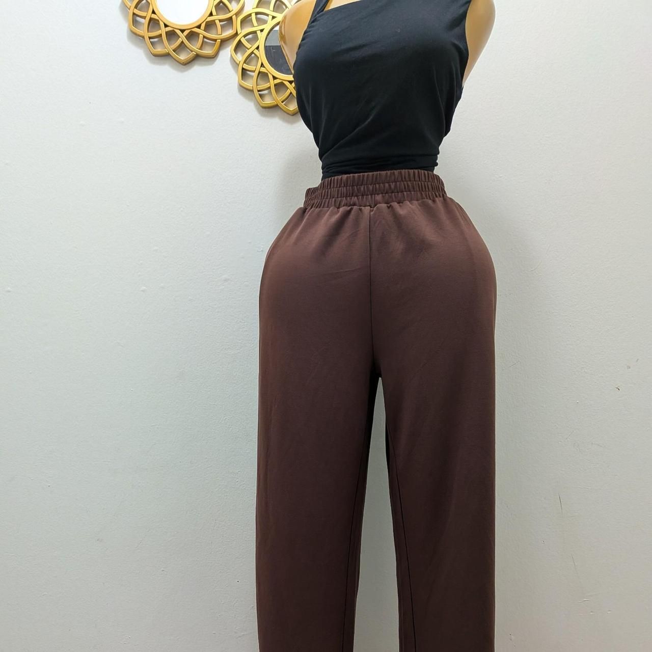 Fantaslook Women's Brown Wide Leg High Waisted Pants Xxl
